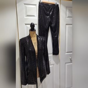 2 piece set Just Fab Glittery Black Jacket and jogger style pants.